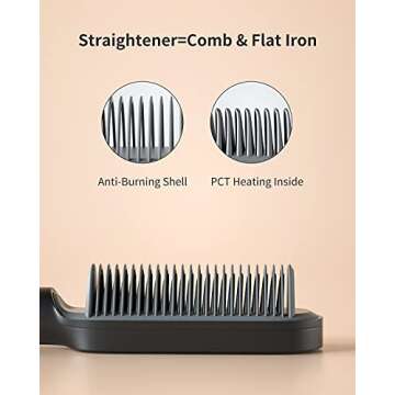 Hair Straightener Brush, Straightening Brush with 5 Temp Settings, 20s Fast Heating Hair Brush Straightener, 7MAGIC Brush Straightener with Anti-Scald & Auto-Off Safe for Women,Mothers Day Gifts