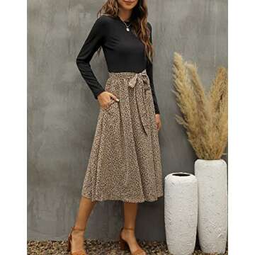 Zattcas Womens Long Sleeve Midi Dresses Casual Work Fall Dresses with Pockets Black T M