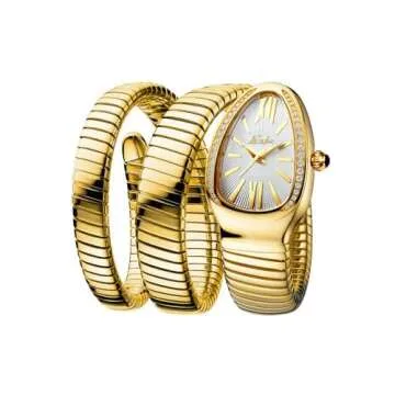KLSKLYL Diamond Quartz Gold Watch Women Snake Design Three Loop Bracelet Watches (Gold)