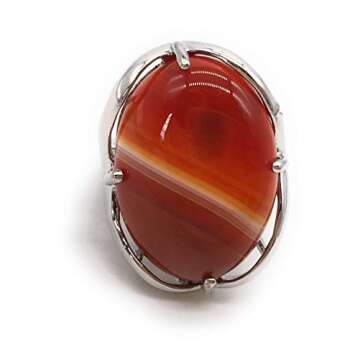 Natural Stone Adjustable Finger Rings Semi Precious Oval Shaped Gemstone Jewelry For Women Anniversa...