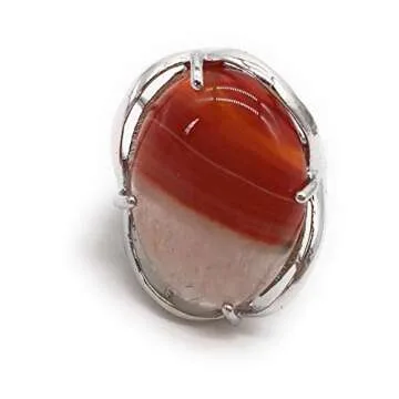 Natural Stone Adjustable Finger Rings Semi Precious Oval Shaped Gemstone Jewelry For Women Anniversary Birthday Wedding Gift (Carnelian)