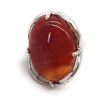 Natural Stone Adjustable Finger Rings Semi Precious Oval Shaped Gemstone Jewelry For Women Anniversary Birthday Wedding Gift (Carnelian)