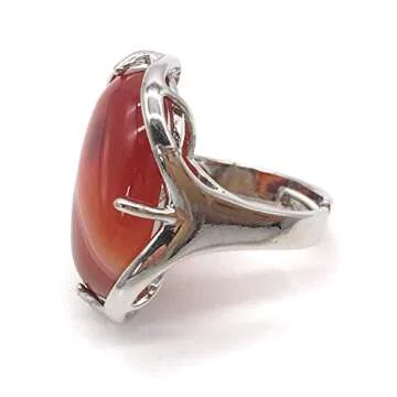 Natural Stone Adjustable Finger Rings Semi Precious Oval Shaped Gemstone Jewelry For Women Anniversary Birthday Wedding Gift (Carnelian)
