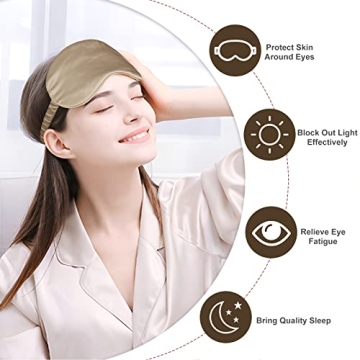 OLESILK Silk Sleep Eye Mask Blindfold with Double Layer Silk Filling for Full Night's Sleep, Silk Wrapping Strap- Luxury Eye Cover Eyeshade for Women Men with Travel Bag and Ear Plugs, Taupe