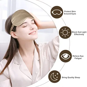 OLESILK Silk Sleep Eye Mask Blindfold with Double Layer Silk Filling for Full Night's Sleep, Silk Wrapping Strap- Luxury Eye Cover Eyeshade for Women Men with Travel Bag and Ear Plugs, Taupe