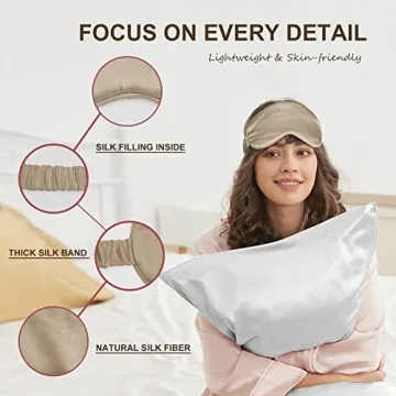 OLESILK Silk Sleep Eye Mask Blindfold with Double Layer Silk Filling for Full Night's Sleep, Silk Wrapping Strap- Luxury Eye Cover Eyeshade for Women Men with Travel Bag and Ear Plugs, Taupe