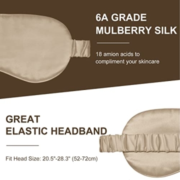 OLESILK Silk Sleep Eye Mask Blindfold with Double Layer Silk Filling for Full Night's Sleep, Silk Wrapping Strap- Luxury Eye Cover Eyeshade for Women Men with Travel Bag and Ear Plugs, Taupe