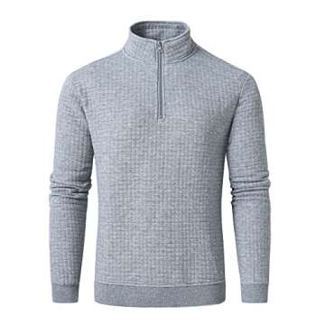 YuKaiChen Men's Long-Sleeve Quarter-Zip Casual Sweatshirt Square Pattern Lightgray XL
