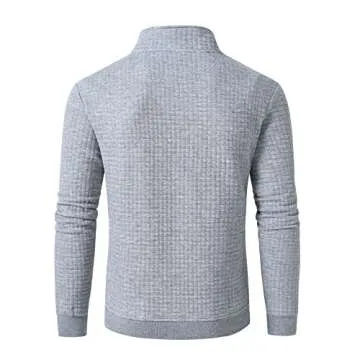 YuKaiChen Men's Long-Sleeve Quarter-Zip Casual Sweatshirt Square Pattern Lightgray XL