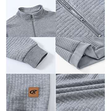 YuKaiChen Men's Long-Sleeve Quarter-Zip Casual Sweatshirt Square Pattern Lightgray XL