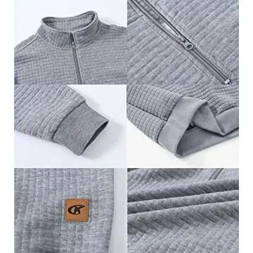 YuKaiChen Men's Long-Sleeve Quarter-Zip Casual Sweatshirt Square Pattern Lightgray XL