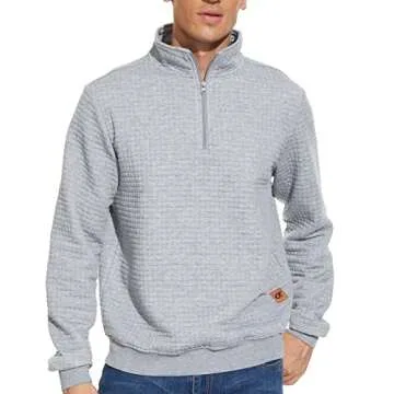 YuKaiChen Men's Long-Sleeve Quarter-Zip Casual Sweatshirt Square Pattern Lightgray XL