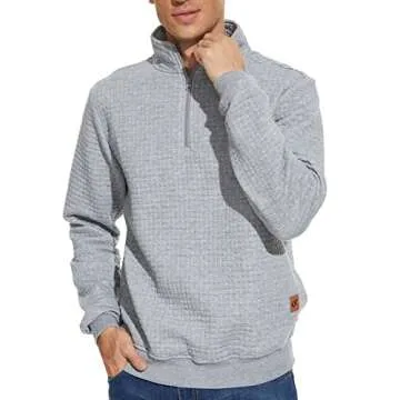 YuKaiChen Men's Long-Sleeve Quarter-Zip Casual Sweatshirt Square Pattern Lightgray XL