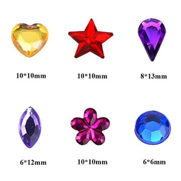 JPSOR 600pcs Gems Jewels for Crafts, Acrylic Flatback Rhinestones for Halloween Pirate Party Decorations, Crafting Embellishments Gemstone (6 Shapes, 6-13mm)