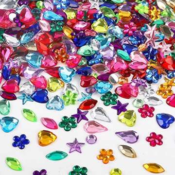 JPSOR 600pcs Gems Jewels for Crafts, Acrylic Flatback Rhinestones for Halloween Pirate Party Decorations, Crafting Embellishments Gemstone (6 Shapes, 6-13mm)