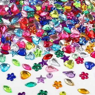 JPSOR 600pcs Gems Jewels for Crafts, Acrylic Flatback Rhinestones for Halloween Pirate Party Decorations, Crafting Embellishments Gemstone (6 Shapes, 6-13mm)