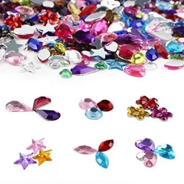JPSOR 600pcs Gems Jewels for Crafts, Acrylic Flatback Rhinestones for Halloween Pirate Party Decorations, Crafting Embellishments Gemstone (6 Shapes, 6-13mm)