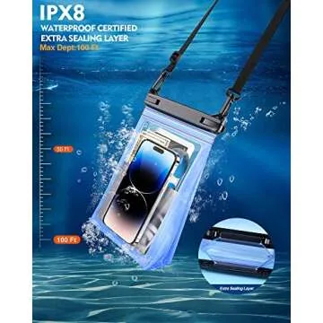 [Extra Large] Waterproof Phone Pouch Floating, [Double Seals] IPX8 Underwater Phone Protector for Beach Vacation Concert, Clear Phone Dry Bag Case with Lanyard for iPhone Samsung Google All Phones