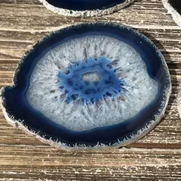 Set of 4 Agate Coasters - Blue Colored Agate Coasters - Silver Rimmed - Bumpers