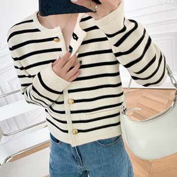 Chic Women's Long Sleeve Striped Cardigan with Pockets