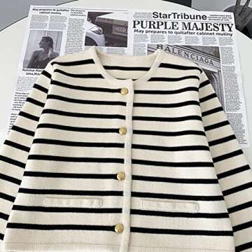 Chic Women's Long Sleeve Striped Cardigan with Pockets