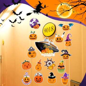 Kanayu 16 Pcs Cruise Door Decorations Halloween Cruise Door Decorations Magnetic Halloween Car Magnets Anchor Life Preserver Pumpkin Bats Ghost Magnets for Carnival Cruise Car Locker (Pumpkin)