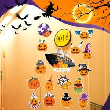 Kanayu 16 Pcs Cruise Door Decorations Halloween Cruise Door Decorations Magnetic Halloween Car Magnets Anchor Life Preserver Pumpkin Bats Ghost Magnets for Carnival Cruise Car Locker (Pumpkin)