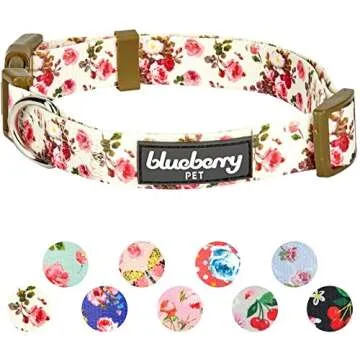 Blueberry Pet 7 Patterns Spring Scent Inspired Pink Rose Print Ivory Adjustable Dog Collar, X-Small, Neck 8"-11"