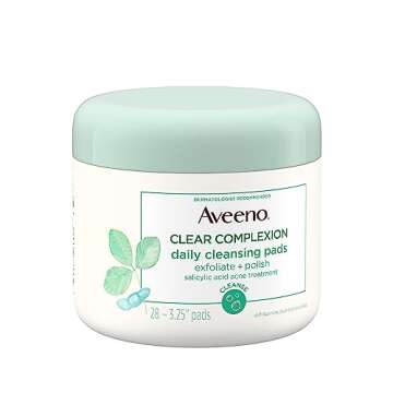 Aveeno Clear Complexion Daily Facial Cleansing Pads with Salicylic Acid Acne Treatment, 28 ct