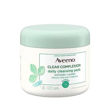 Aveeno Clear Complexion Daily Facial Cleansing Pads with Salicylic Acid Acne Treatment, 28 ct