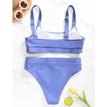 ZINPRETTY Women High Waisted Bikini Sets Color Block Swimsuits 2 Piece Bathing Suits Tummy Control Sporty Teens