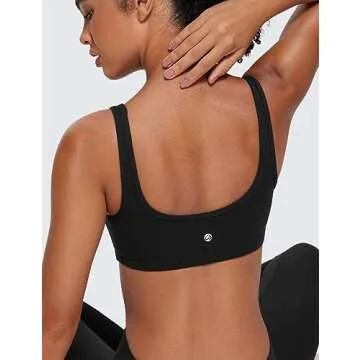 CRZ YOGA Butterluxe Mini Bra for Women - Scoop Neck Low Impact Wireless Sports Yoga Padded Workout Cami Black Large