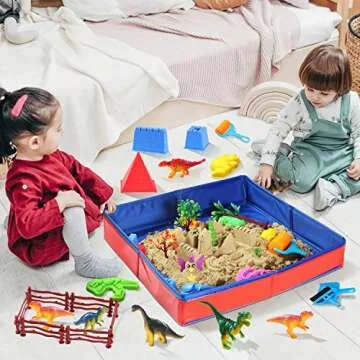 Dinosaur Sand Kit Dinosaur Toys Sand Box with 3lbs Magic Sand, Dinosaur Figures, Dinosaur Molds and Tools, Trees Birthday Gift Sand Art Toys for Boys Girls Ages 3+ Years Old