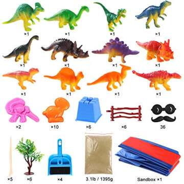 Dinosaur Sand Kit Dinosaur Toys Sand Box with 3lbs Magic Sand, Dinosaur Figures, Dinosaur Molds and Tools, Trees Birthday Gift Sand Art Toys for Boys Girls Ages 3+ Years Old
