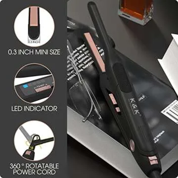 K&K Mini Flat Iron for Short Hair 3/10 inch Small Hair Straightener for Pixie & Beard creamic Flat I...