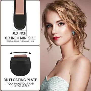 K&K Mini Flat Iron for Short Hair 3/10 inch Small Hair Straightener for Pixie & Beard creamic Flat Iron for Women Dual Voltage, Auto Shut Off (Black, Five Lights)