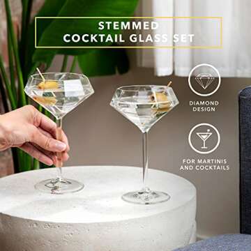 Dragon Glassware Martini Glasses, Clear Diamond Shaped Cocktail Barware, Large Cosmopolitan and Cocktail Barware, Unique and Fun Gift for Espresso Martini Lovers, 8 oz Capacity, Set of 2