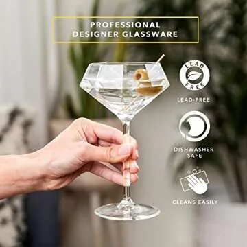 Dragon Glassware Martini Glasses, Clear Diamond Shaped Cocktail Barware, Large Cosmopolitan and Cocktail Barware, Unique and Fun Gift for Espresso Martini Lovers, 8 oz Capacity, Set of 2