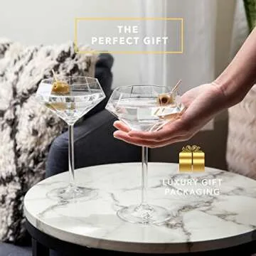 Dragon Glassware Martini Glasses, Clear Diamond Shaped Cocktail Barware, Large Cosmopolitan and Cocktail Barware, Unique and Fun Gift for Espresso Martini Lovers, 8 oz Capacity, Set of 2