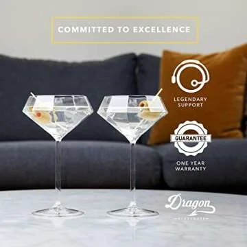 Dragon Glassware Martini Glasses, Clear Diamond Shaped Cocktail Barware, Large Cosmopolitan and Cocktail Barware, Unique and Fun Gift for Espresso Martini Lovers, 8 oz Capacity, Set of 2