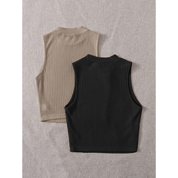 Milumia Women's Mock Neck Rib Tank Tops - 2 Pack