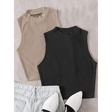 Milumia Women's Mock Neck Rib Tank Tops - 2 Pack