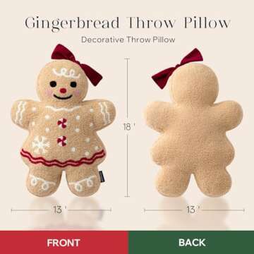 Phantoscope Gingerbread Man Merry Christmas Throw Pillow, Plush Teddy Xmas Gingerbread Shaped Pillows Christmas Decorative Pillow