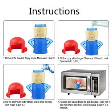 Angry Mama Microwave Cleaner Easily Crud in Minutes .Steam Cleans and Disinfects with Vinegar and Water for Kitchen Christmas Gifts (1pcs-Blue)