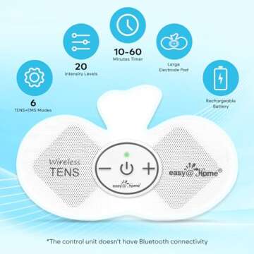 Easy@Home Rechargeable Compact Wireless TENS Unit - 510K Cleared, FSA Eligible Electric EMS Muscle S...