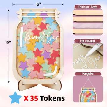 9" DIY Name 35 Tokens Star Magnetic Reward Jar with Bookmark Gifts for Classroom Teacher Kids Potty ...