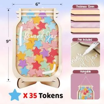9" DIY Name 35 Tokens Star Magnetic Reward Jar with Bookmark Gifts for Classroom Teacher Kids Potty ...