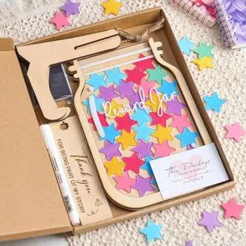 9" DIY Name 35 Tokens Star Magnetic Reward Jar with Bookmark Gifts for Classroom Teacher Kids Potty Training Chore Chart Toddler Boy Girl Good Behavior Management Tools Back to School RWJ-03-STAR-M