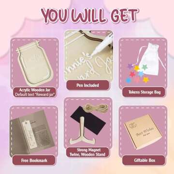 9" DIY Name 35 Tokens Star Magnetic Reward Jar with Bookmark Gifts for Classroom Teacher Kids Potty Training Chore Chart Toddler Boy Girl Good Behavior Management Tools Back to School RWJ-03-STAR-M