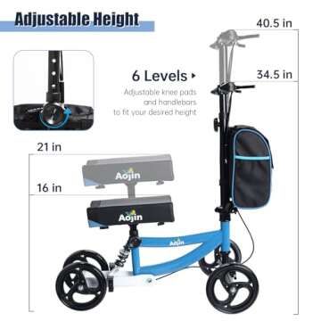 Aojin Knee Scooter, Steerable Knee Walker Economical Knee Scooters for Foot Injuries Best Crutches Alternative Blue